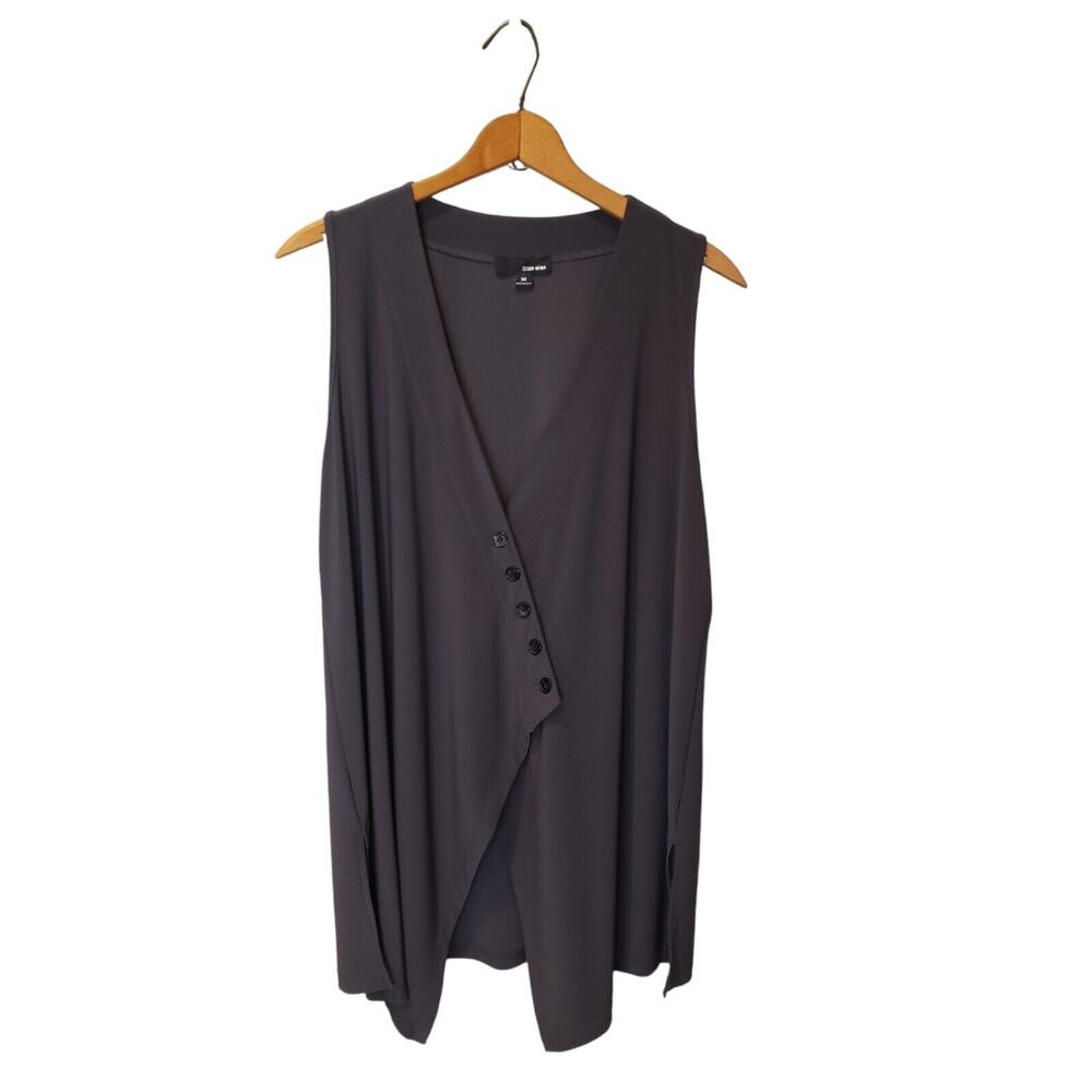 Sun Kim Womens Gray Asymmetrical Buttoned Tunic Vest Size Medium Lagenlook